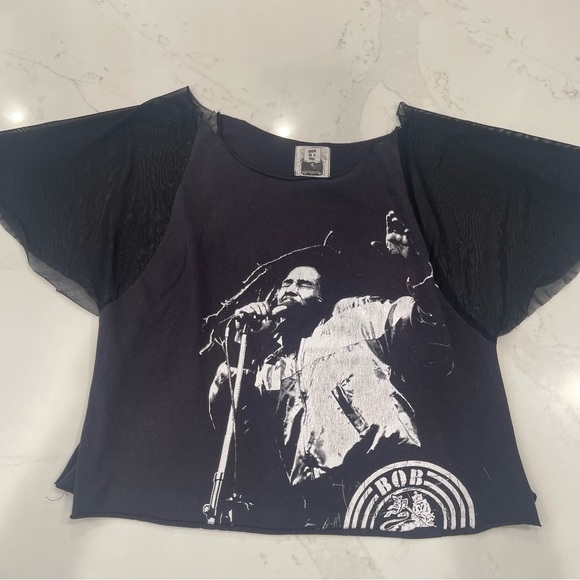 Gently worn Furst Of A Kind black and mesh sleeve Bob Marley tshirt - Picture 2 of 14